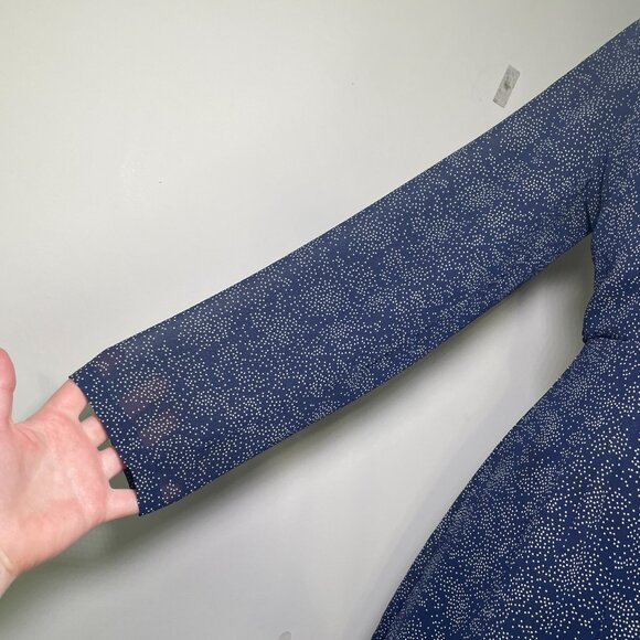 Women's Size 10 Yours Truly Navy Polka Dot Ruffled Neck Long Sleeve Dress - Picture 5 of 11